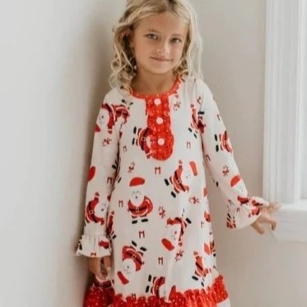 Girls Christmas Nightgown With Santa Claus Print & Ruffled‎ Hem  Size 12  Oopsie